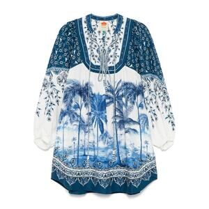 Farm Rio Palm Tree Beach Mini Dress - XS - Off-White